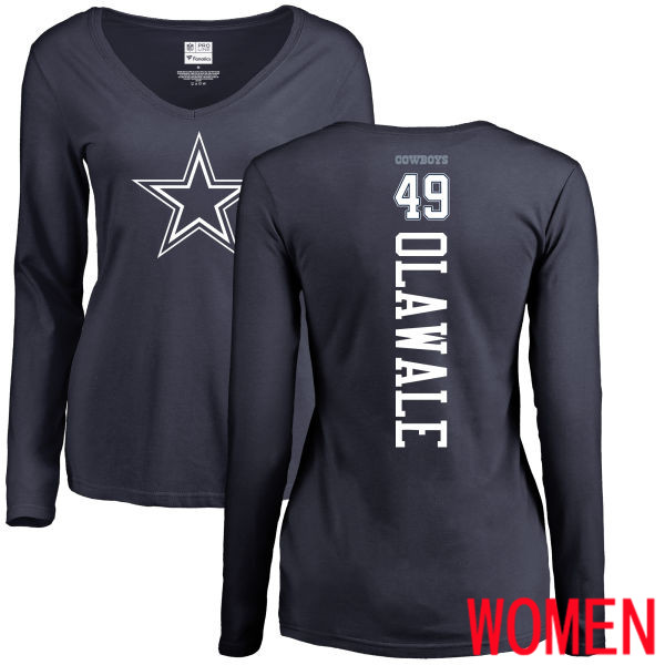 Women Dallas Cowboys Navy Blue Jamize Olawale Backer Slim Fit #49 Long Sleeve Nike NFL T Shirt->women nfl jersey->Women Jersey